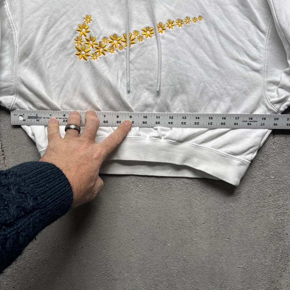 Nike Women's White Cropped Hoodie Gold‎ Embroidered Center Swoosh Sweatshirt XS